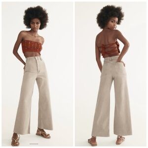 Zara High-Waist Wide Leg Jeans in Light Taupe